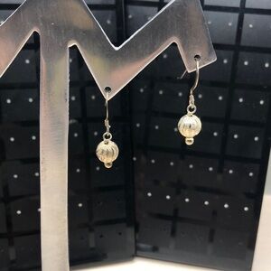Solid sterling silver 925 textured ball earrings dangle drop elegant dainty.
